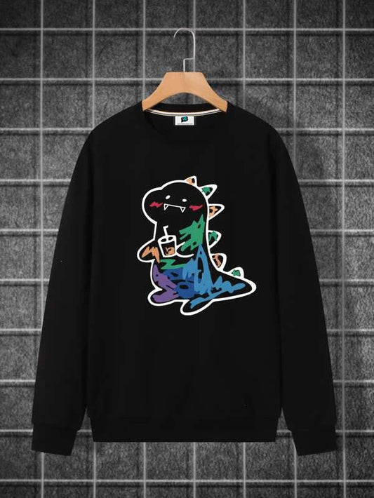 SXV  'Cartoon Dianousure’ Printed Cool Aesthetic Drop Shoulder Oversized Sweatshirt