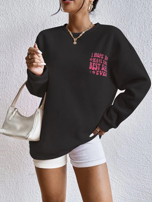 SXV  'I Hope U Have The Best Day Ever’ Printed Cool Aesthetic Drop Shoulder Oversized Sweatshirt