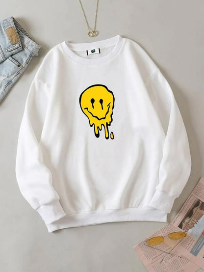 SXV  'Drip Smile’ Printed Cool Aesthetic Drop Shoulder Oversized Sweatshirt