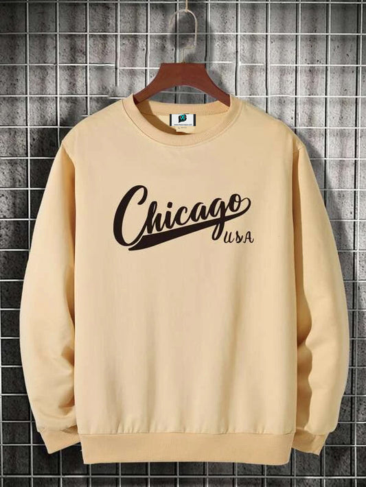 SXV  'Chicago usa’ Printed Cool Aesthetic Drop Shoulder Oversized Sweatshirt