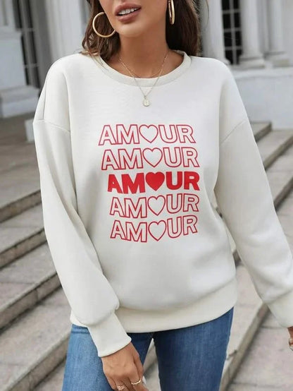 SXV  'Amour’ Printed Cool Aesthetic Drop Shoulder Oversized Sweatshirt