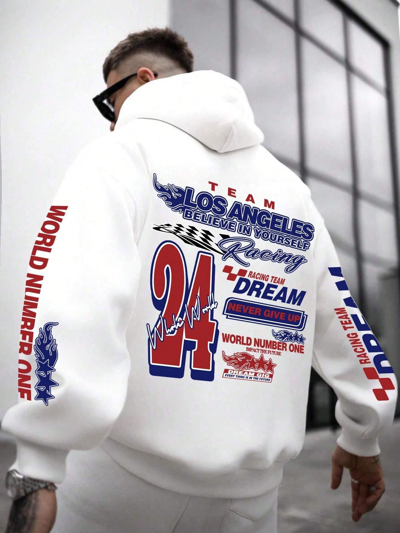 SXV STYLE World Number ONE Men's Creative Printed Letter Casual Sports Commuter Versatile Long Sleeve Hoodie Sweatshirt