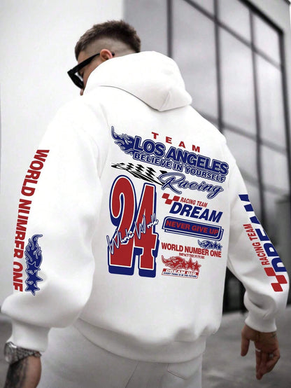 SXV STYLE World Number ONE Men's Creative Printed Letter Casual Sports Commuter Versatile Long Sleeve Hoodie Sweatshirt