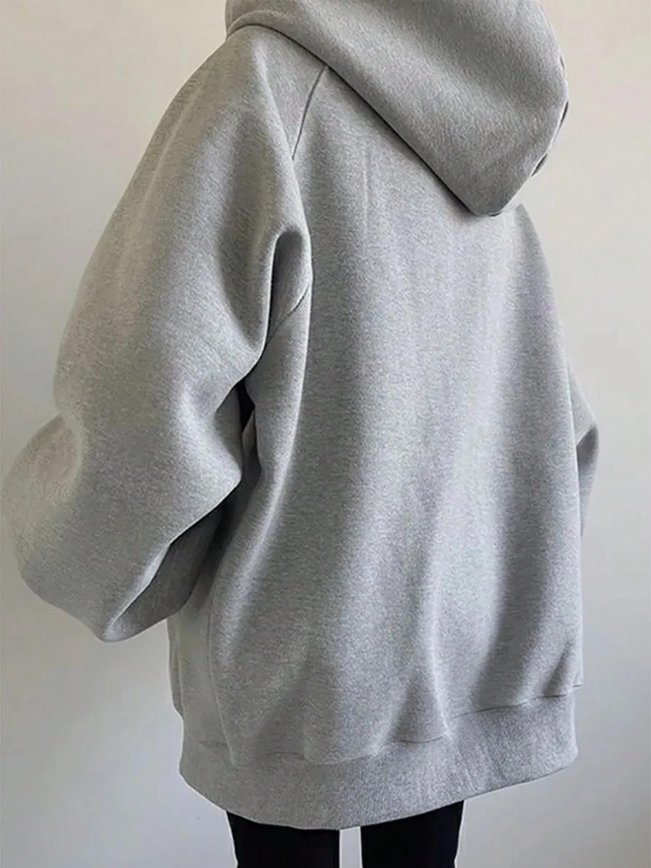 SXV STYLE Casual Zip-Up Hoodie, Oversized Fit, Light Grey, Front Pockets