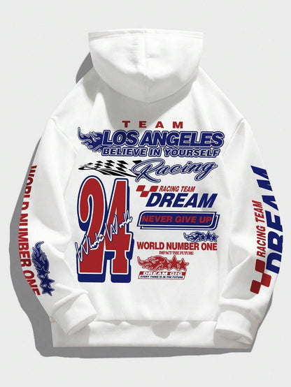 SXV STYLE World Number ONE Men's Creative Printed Letter Casual Sports Commuter Versatile Long Sleeve Hoodie Sweatshirt