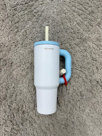 SXV STYLE Insulated Tumbler with Straw and Handle, 1200 ml, Stainless Steel Tumbler for Hot & Cold, Leak-Proof Coffee Mug for Travel, Office, Gym & Sipper Water Bottle for Adults (Pink)