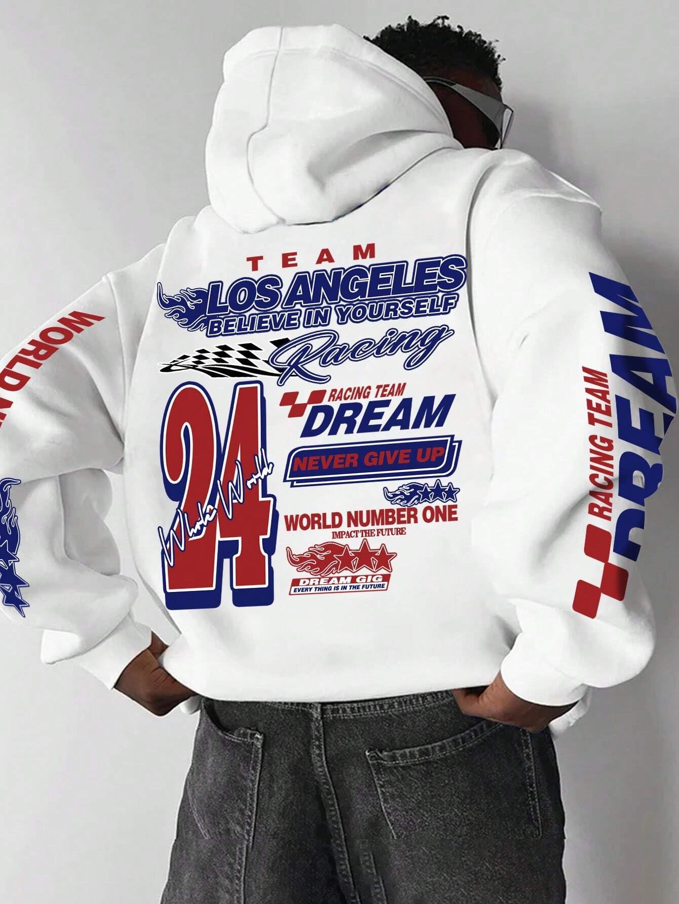 SXV STYLE World Number ONE Men's Creative Printed Letter Casual Sports Commuter Versatile Long Sleeve Hoodie Sweatshirt