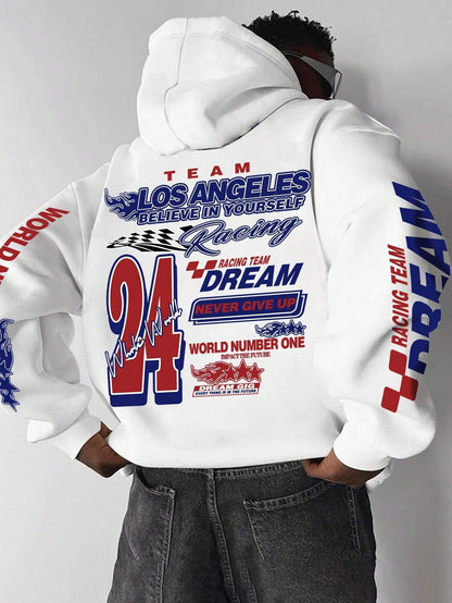 SXV STYLE World Number ONE Men's Creative Printed Letter Casual Sports Commuter Versatile Long Sleeve Hoodie Sweatshirt