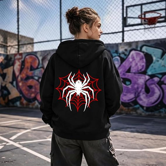 SXV Spider Graphic Zip Up Hoodies for Women Y2k