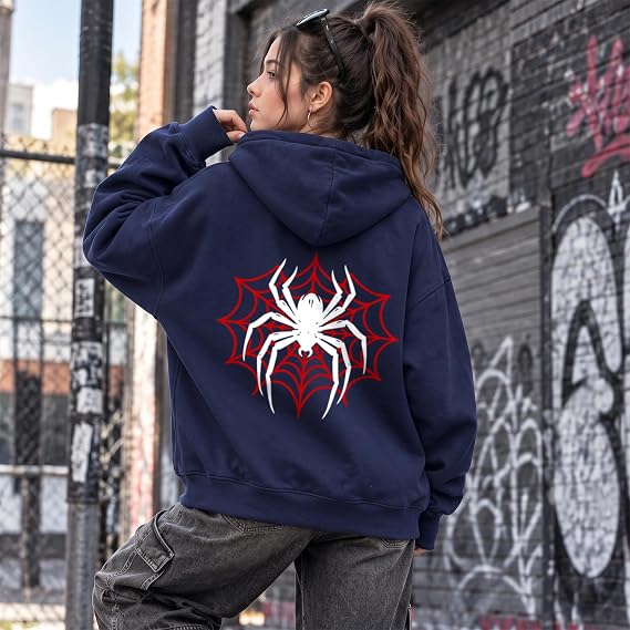 SXV Spider Graphic Zip Up Hoodies for Women Y2k