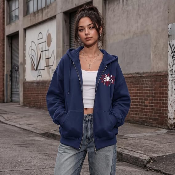 SXV Spider Graphic Zip Up Hoodies for Women Y2k