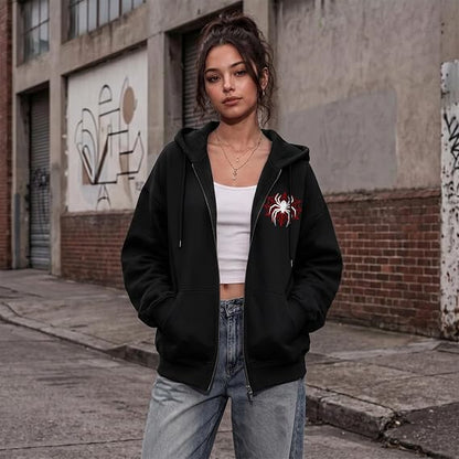 SXV Spider Graphic Zip Up Hoodies for Women Y2k