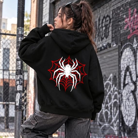 SXV Spider Graphic Zip Up Hoodies for Women Y2k