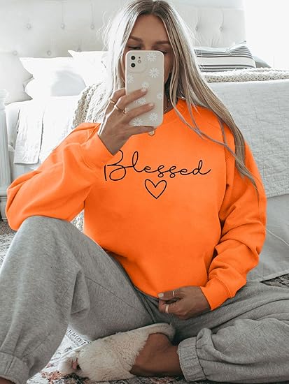 SXV  'BLESSED’ Printed Cool Aesthetic Drop Shoulder Oversized Baggy Sweatshirt