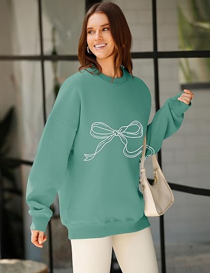 SXV Oversized Sweatshirt for Women Crewneck Long Sleeve Casual Fleece Tops Graphic Hoodies Pullover Sweater