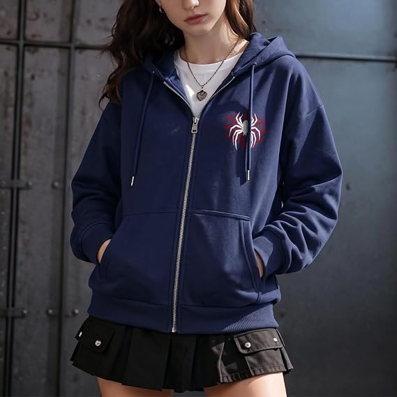 SXV Spider Graphic Zip Up Hoodies for Women Y2k