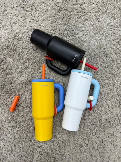 SXV STYLE Insulated Tumbler with Straw and Handle, 1200 ml, Stainless Steel Tumbler for Hot & Cold, Leak-Proof Coffee Mug for Travel, Office, Gym & Sipper Water Bottle for Adults (Pink)