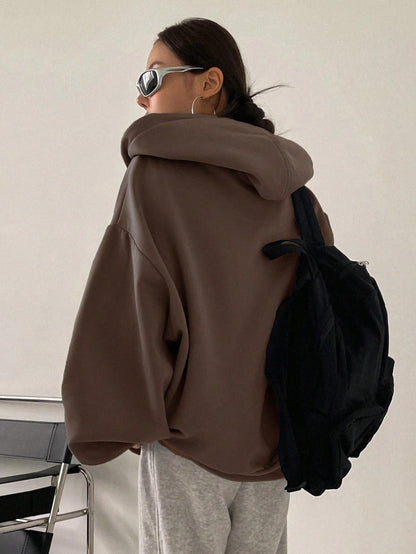 SXV STYLE Casual Zip-Up Hoodie, Oversized Fit, Light Grey, Front Pockets