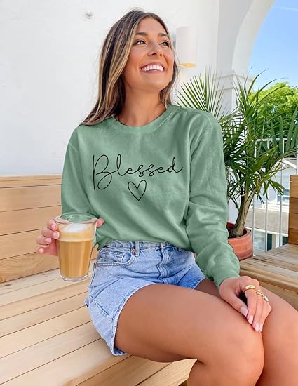 SXV  'BLESSED’ Printed Cool Aesthetic Drop Shoulder Oversized Baggy Sweatshirt
