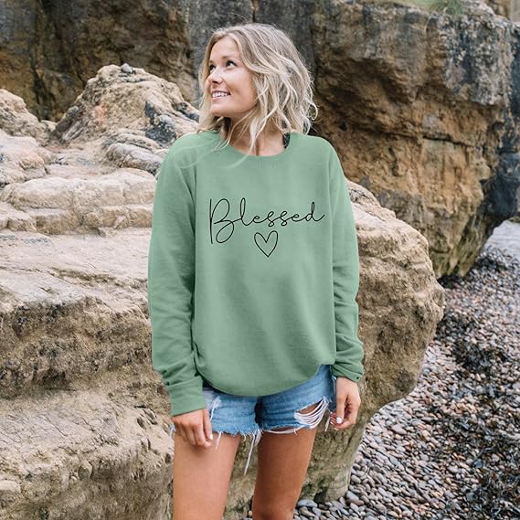 SXV  'BLESSED’ Printed Cool Aesthetic Drop Shoulder Oversized Baggy Sweatshirt