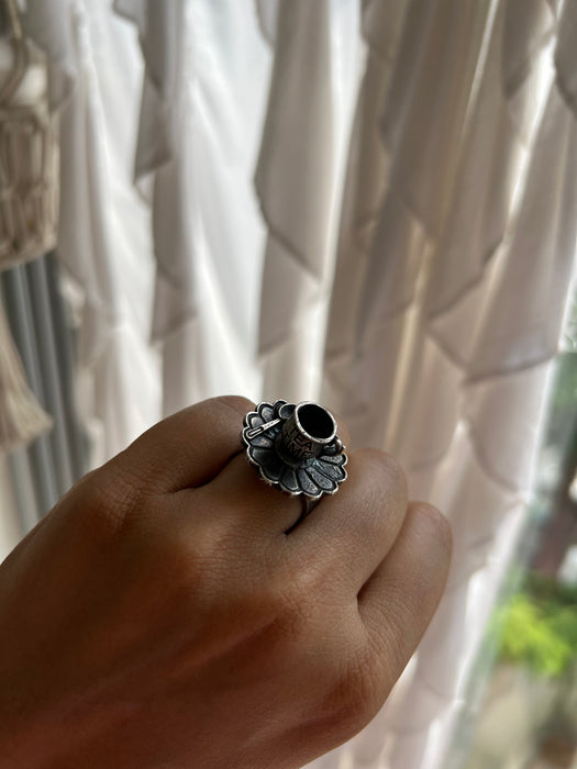 Tea time German Silver Oxidised ring for chai lover