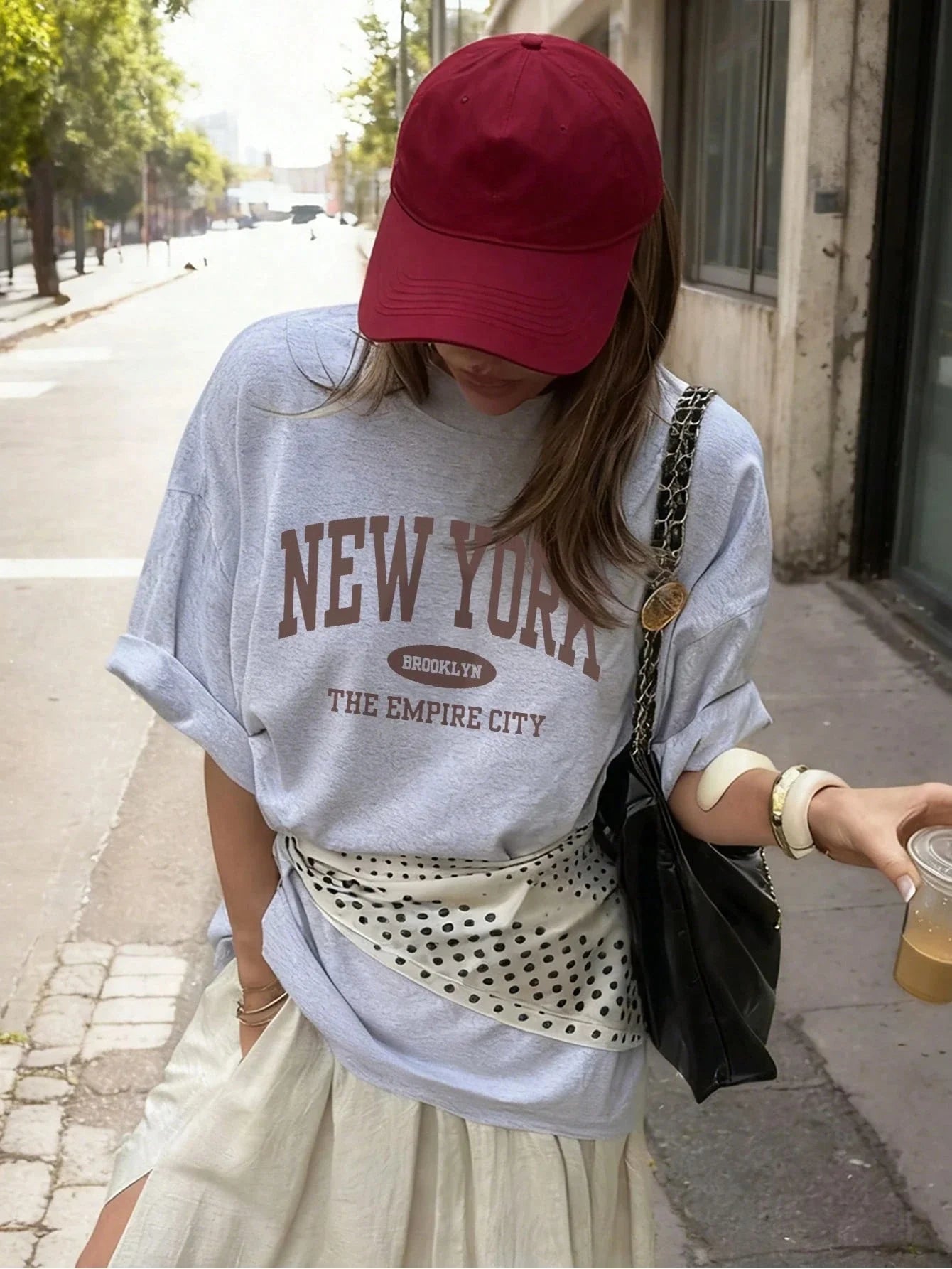 SXV Women's Summer Letter Print Off-Shoulder Loose Casual T-Shirt