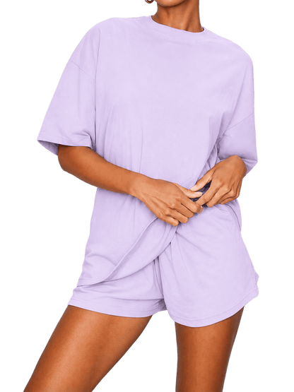 SXV Women's Solid Color Simple Daily Short Sleeve T-Shirt And Shorts Set
