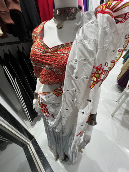 SXV white and red cotton embroidered chaniya choli for festive season (limited edition)