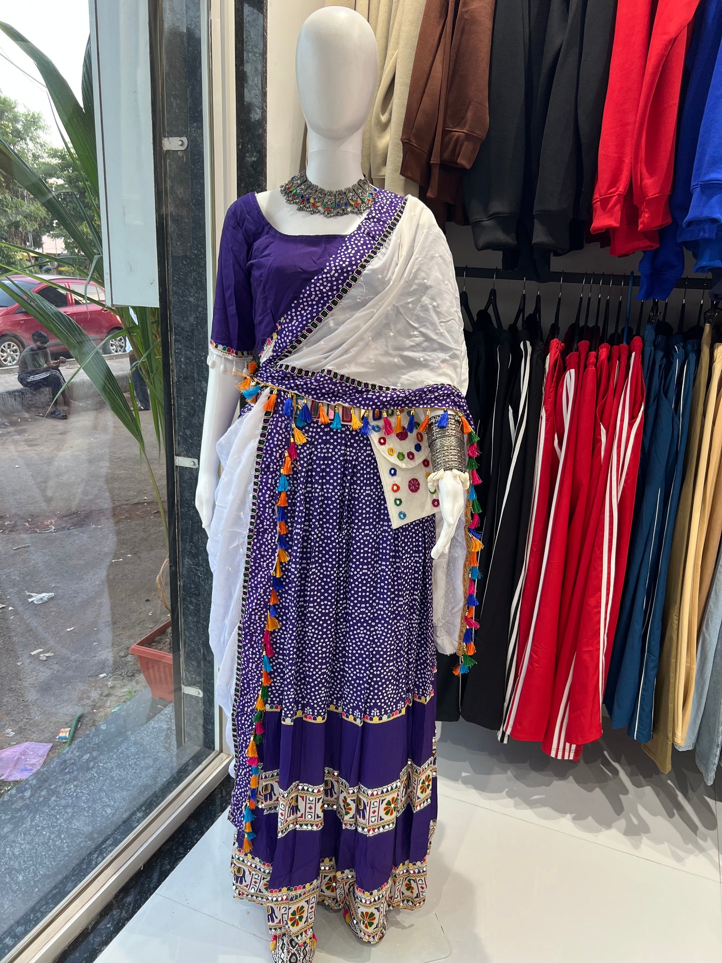 SXV purple and white bandhani kodi work cotton chaniya choli from gujarat for festive season (limited edition)fully stitched