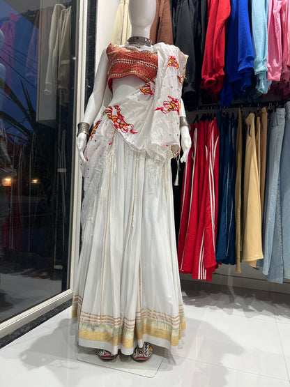 SXV white and red cotton embroidered chaniya choli for festive season (limited edition)