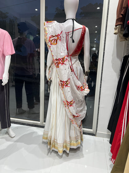 SXV white and red cotton embroidered chaniya choli for festive season (limited edition)