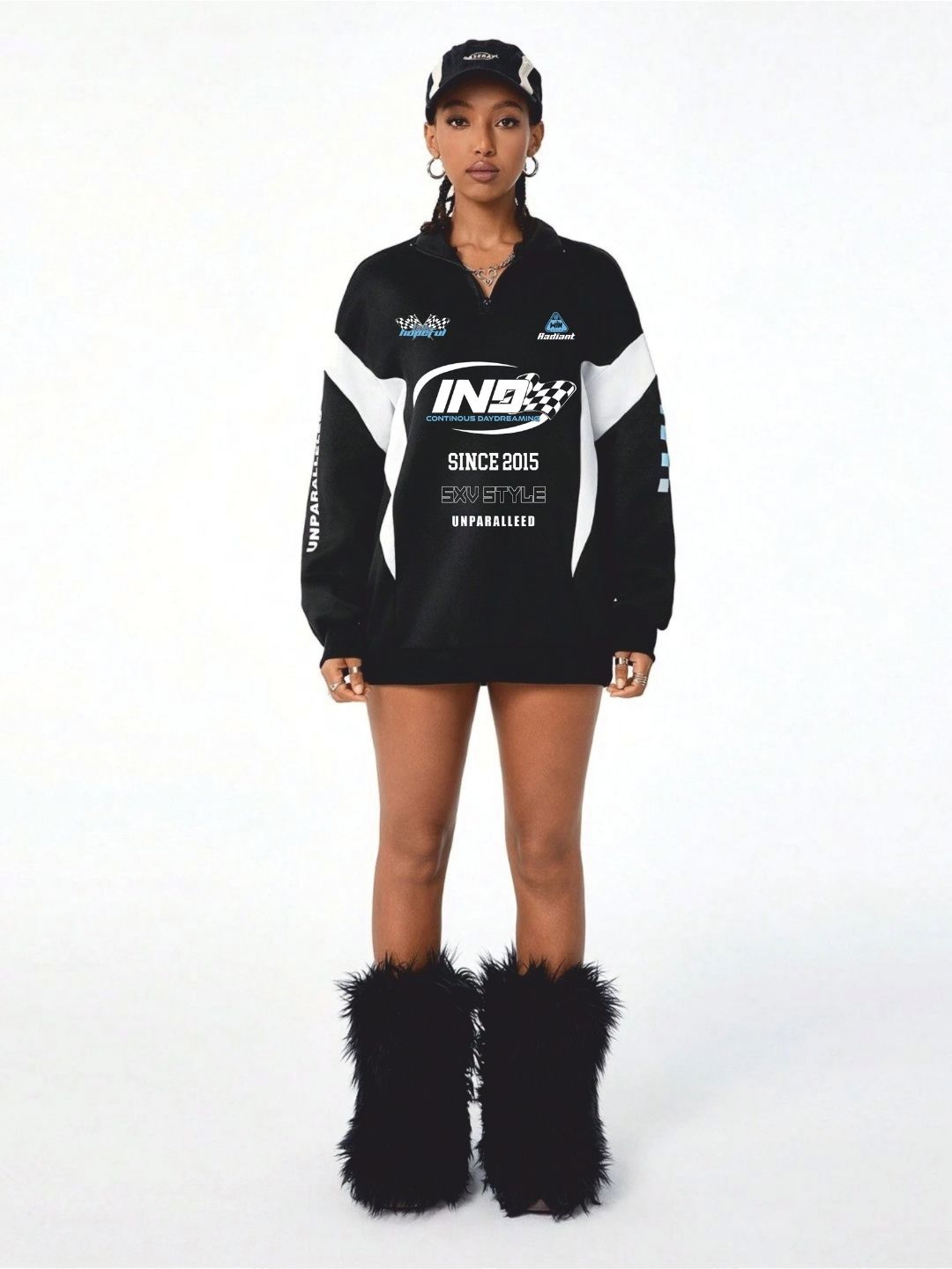 SXV Streetwear Going Out Sportswear Athleisure Back To School Casual Color-Blocked Letter Print Long Sleeve Black Sweatshirt