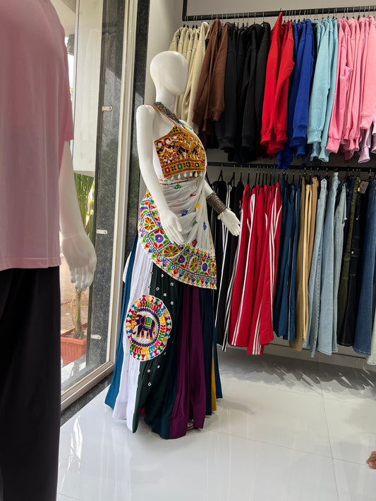 SXV multicoloured kutchi work cotton chaniya choli from gujarat for festive season (limited edition)