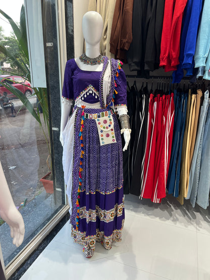 SXV purple and white bandhani kodi work cotton chaniya choli from gujarat for festive season (limited edition)fully stitched