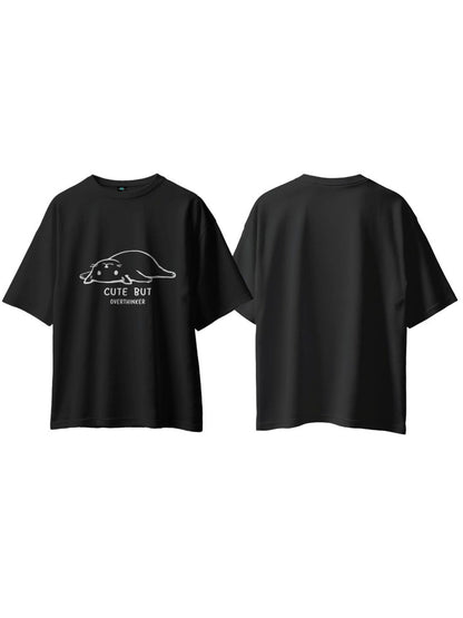 SXV 'Cute but overthinker’ Printed Cool Aesthetic Oversized Baggy T-shirt