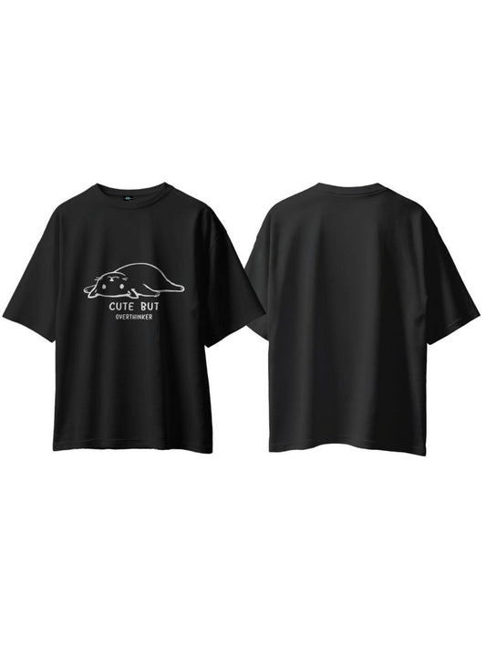 SXV 'Cute but overthinker’ Printed Cool Aesthetic Oversized Baggy T-shirt