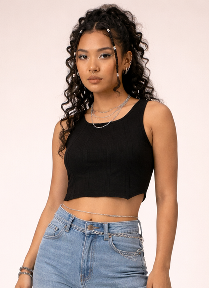 SXV Black knitted Corset Crop Top