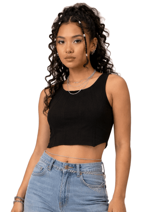 SXV Black knitted Corset Crop Top