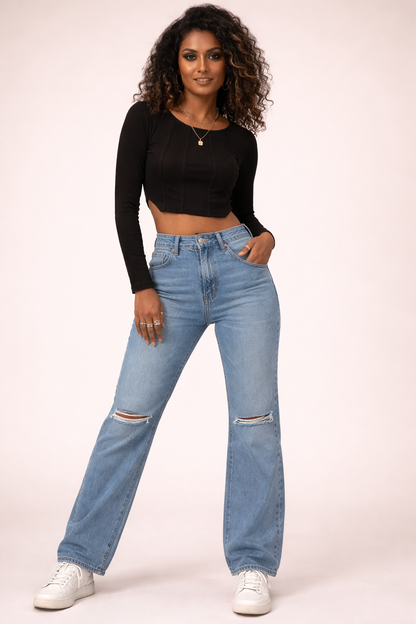SXV Black knitted Corset Crop Top
