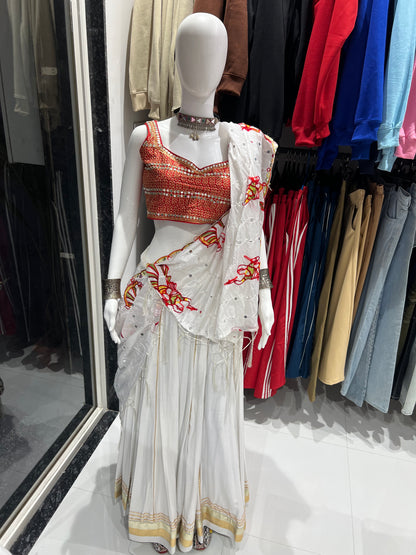 SXV white and red cotton embroidered chaniya choli for festive season (limited edition)