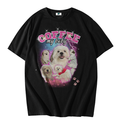 SXV  'customized dog’ Printed Cool Aesthetic Oversized Baggy White T-shirt