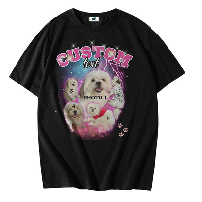 SXV  'customized dog’ Printed Cool Aesthetic Oversized Baggy White T-shirt