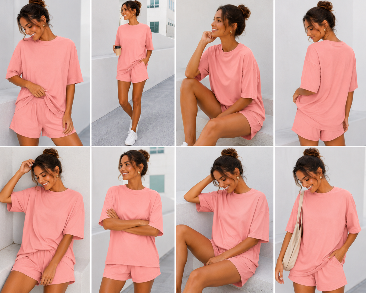 SXV Women's Solid Color Simple Daily Short Sleeve T-Shirt And Shorts Set