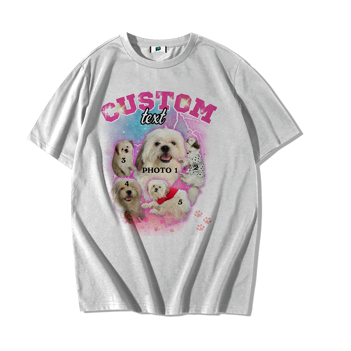 SXV  'customized dog’ Printed Cool Aesthetic Oversized Baggy White T-shirt