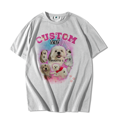 SXV  'customized dog’ Printed Cool Aesthetic Oversized Baggy White T-shirt