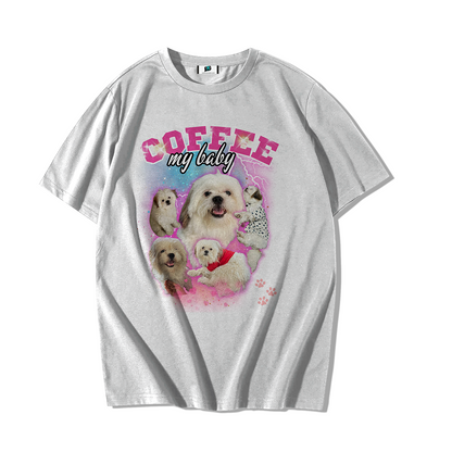 SXV  'customized dog’ Printed Cool Aesthetic Oversized Baggy White T-shirt