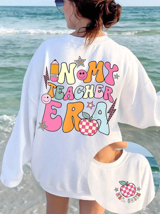 SXV  'IN MY TEACHER ERA’ Printed Cool Aesthetic Drop Shoulder Oversized Baggy Sweatshirt