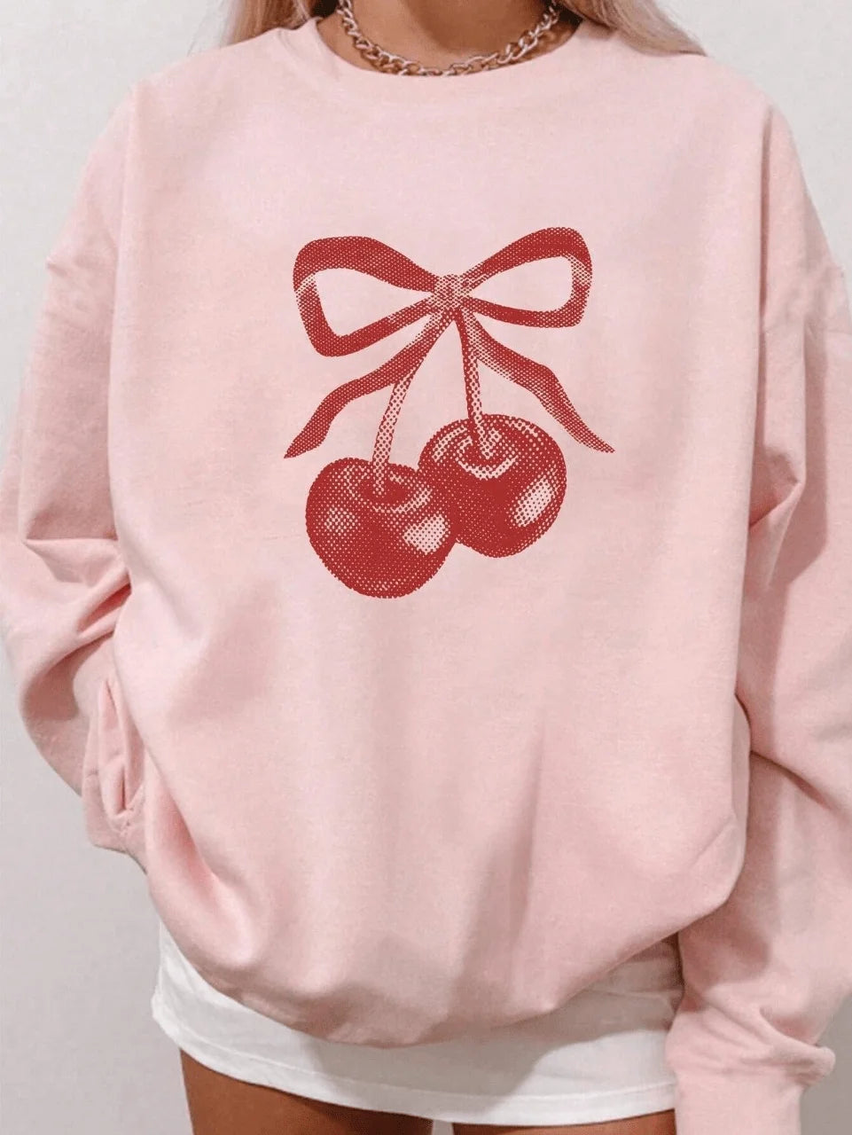 cherry on bow knot pink sweatshirt