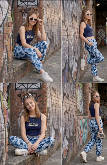 SXV 90's baby Printed Navyblue Ribbed Tank Top