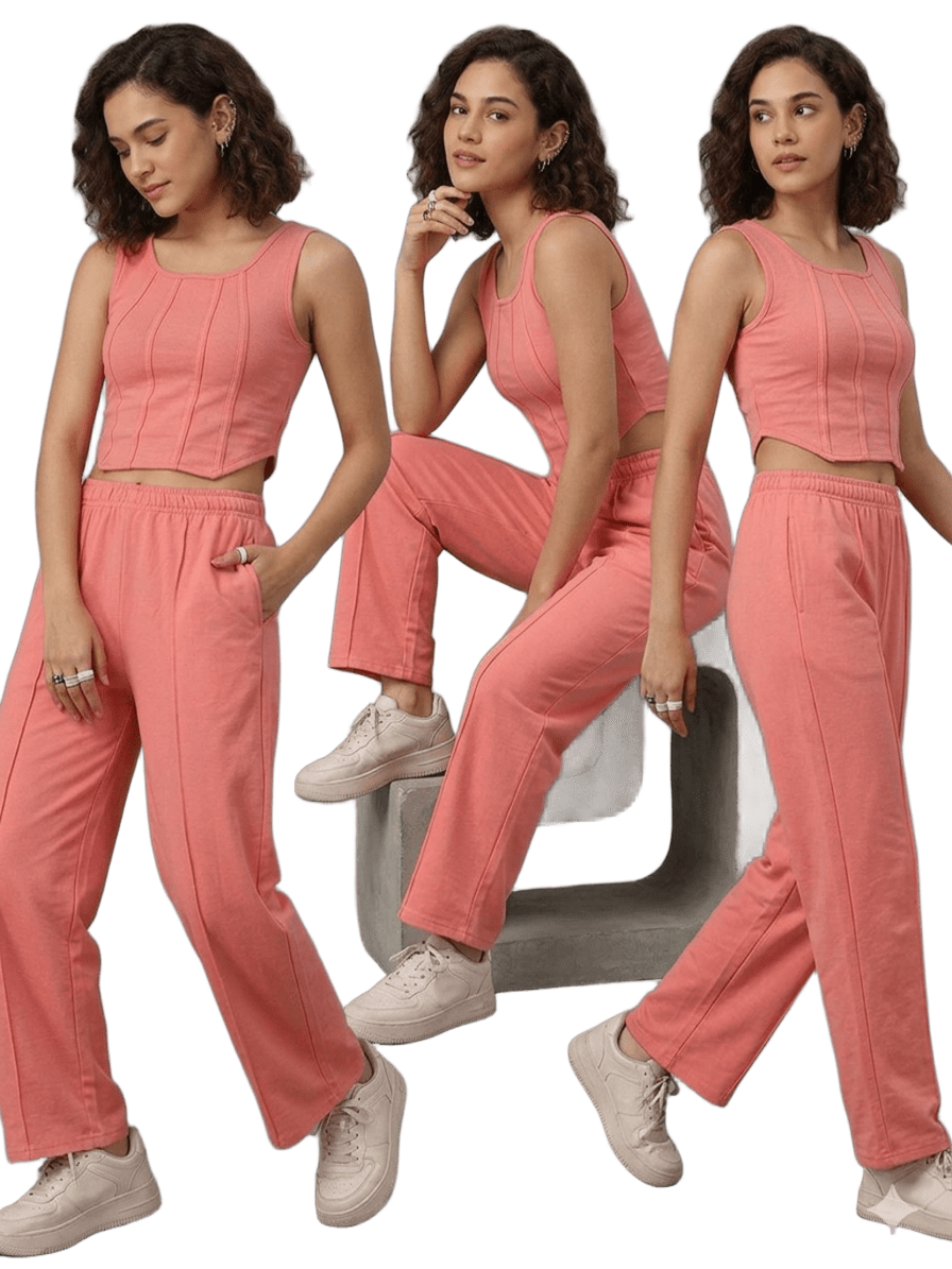 SXV Basic CO-ORDS set : Pink Corset Croptop And Trouser Combo